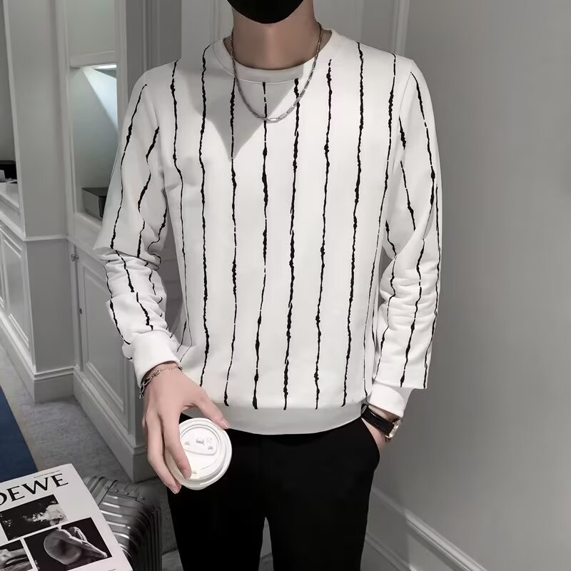Niche Round Neck Slim-fit Striped Sweater For Men - Image 7