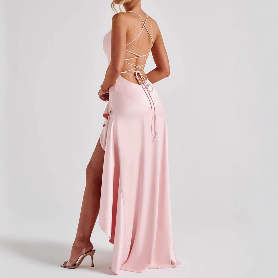 Women's Backless Ruffles Irregular Dress Summer Fashion Evening Party Club Split Suspender Maxi Dresses Clothing - Image 7