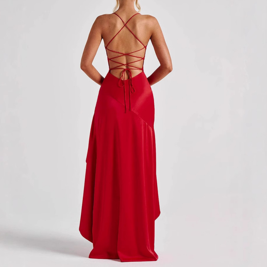 Women's Backless Ruffles Irregular Dress Summer Fashion Evening Party Club Split Suspender Maxi Dresses Clothing - Image 5