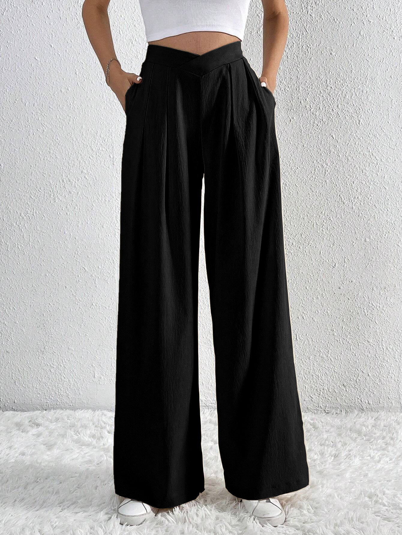 Summer New Solid Color Pleated Casual Wide-leg Pants Loose Casual Women's Commuting Versatile Style Comfortable TrousersS - Image 4