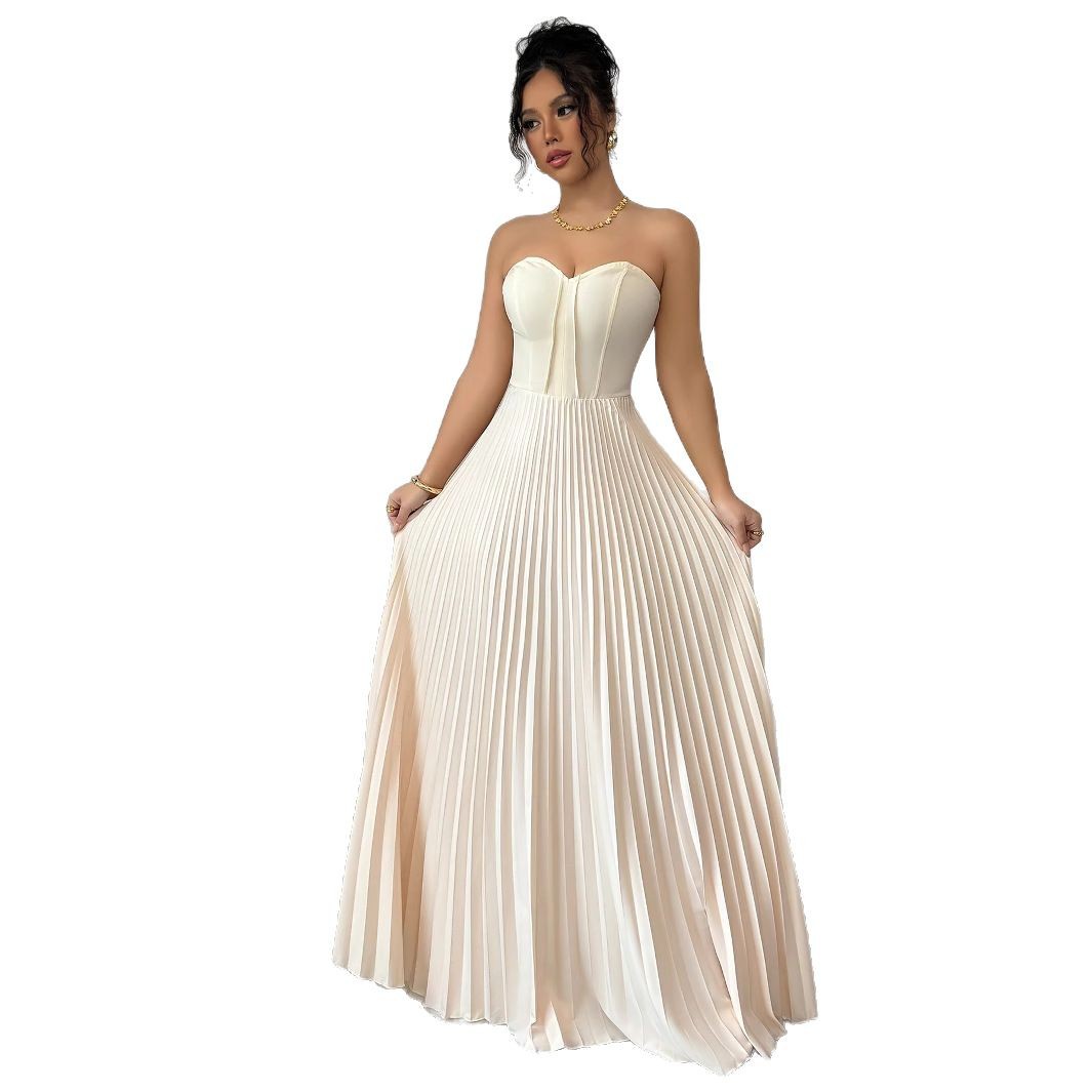 Women's French Tube Top Solid Color Waist Tight Elegant Dress - Image 6