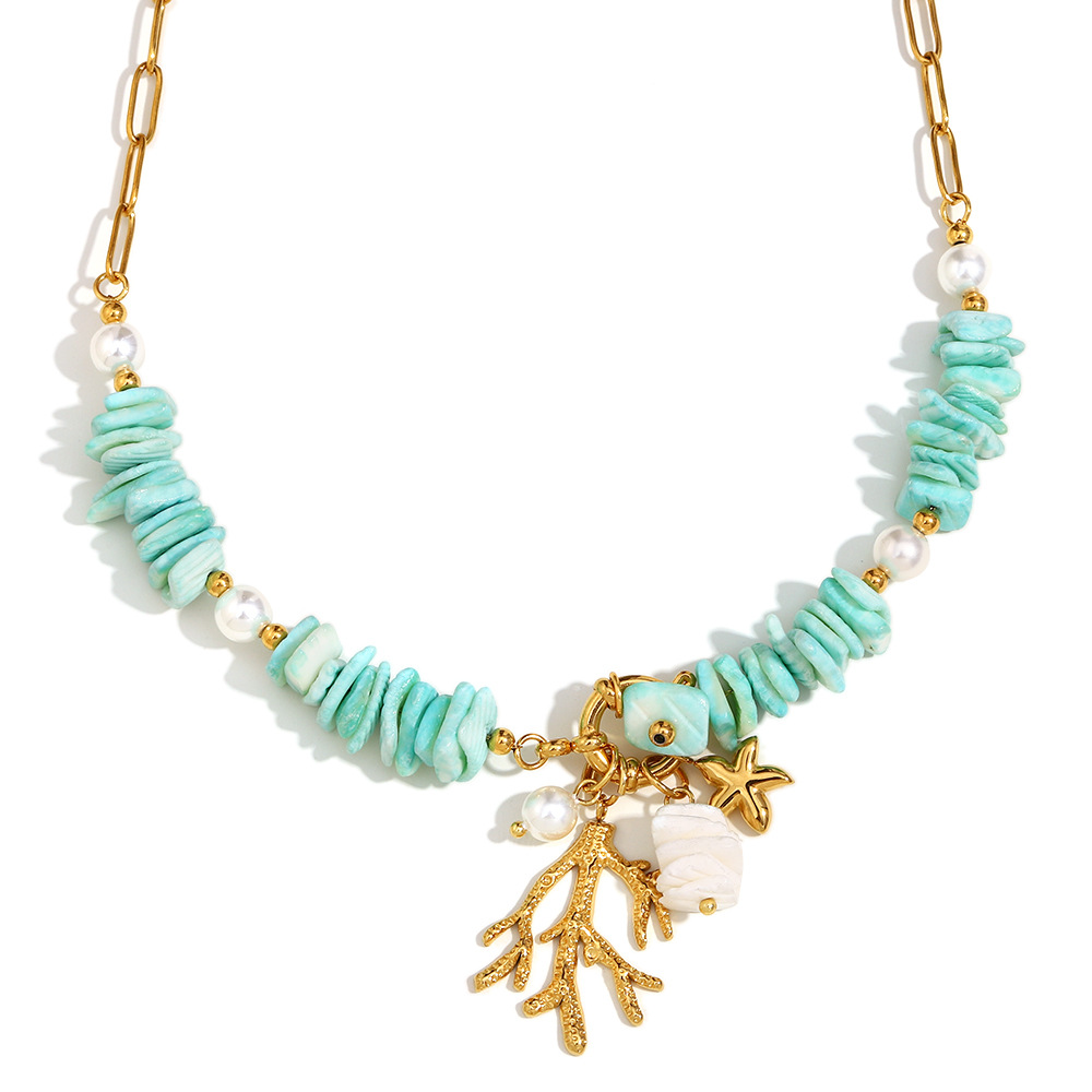 Women's Retro Versatile Natural Stone Pendant Paper Clip Necklace - Image 5