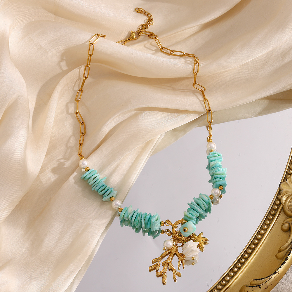 Women's Retro Versatile Natural Stone Pendant Paper Clip Necklace - Image 2