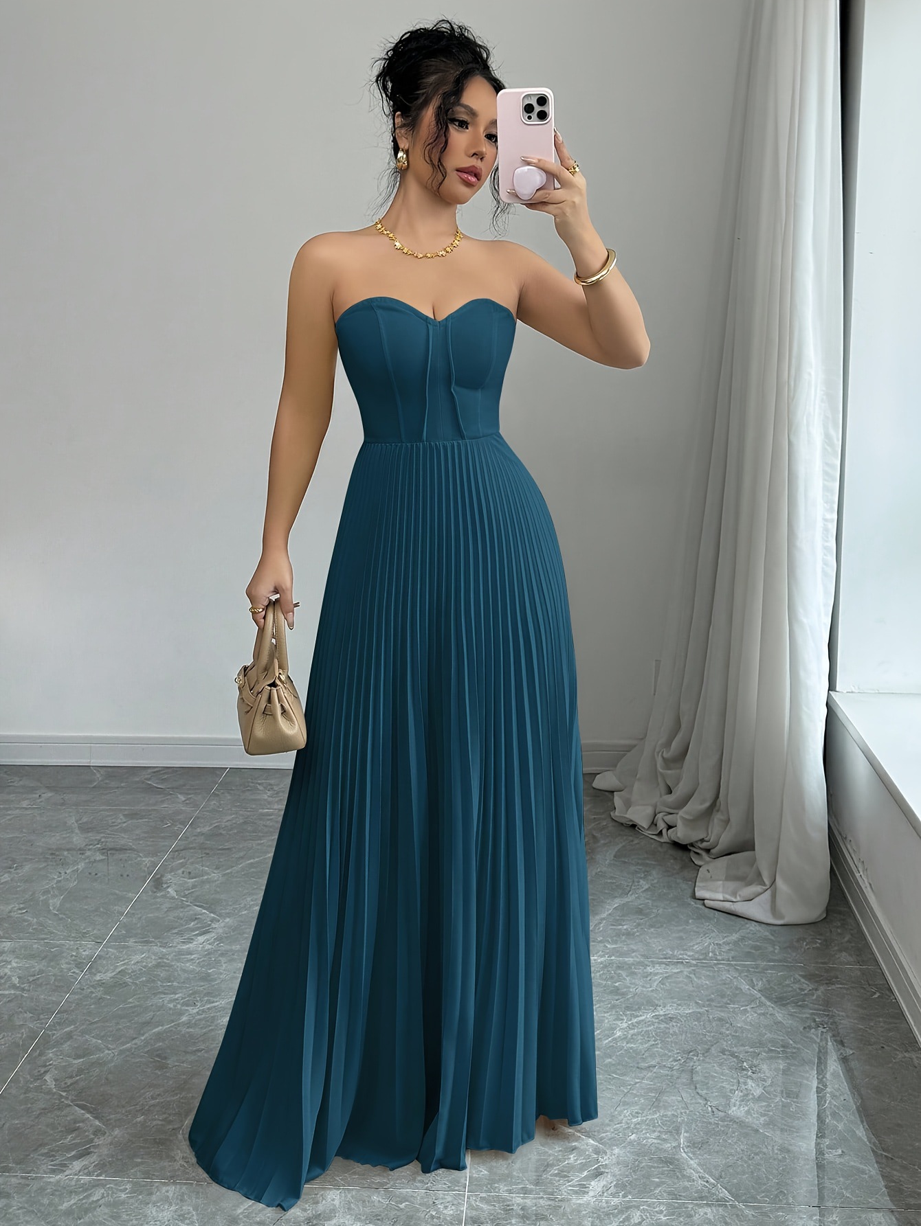 Women's French Tube Top Solid Color Waist Tight Elegant Dress - Image 2