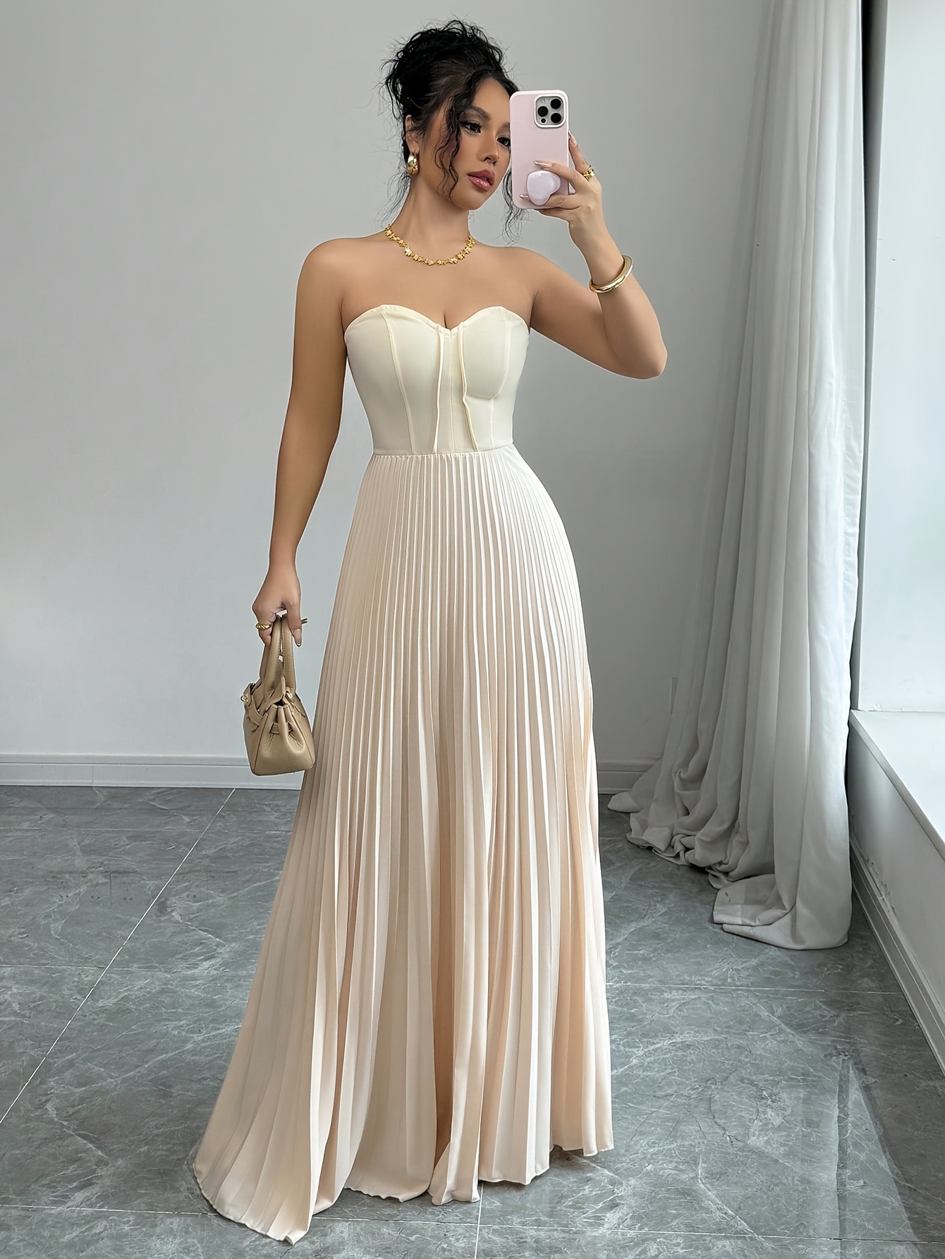 Women's French Tube Top Solid Color Waist Tight Elegant Dress - Image 4