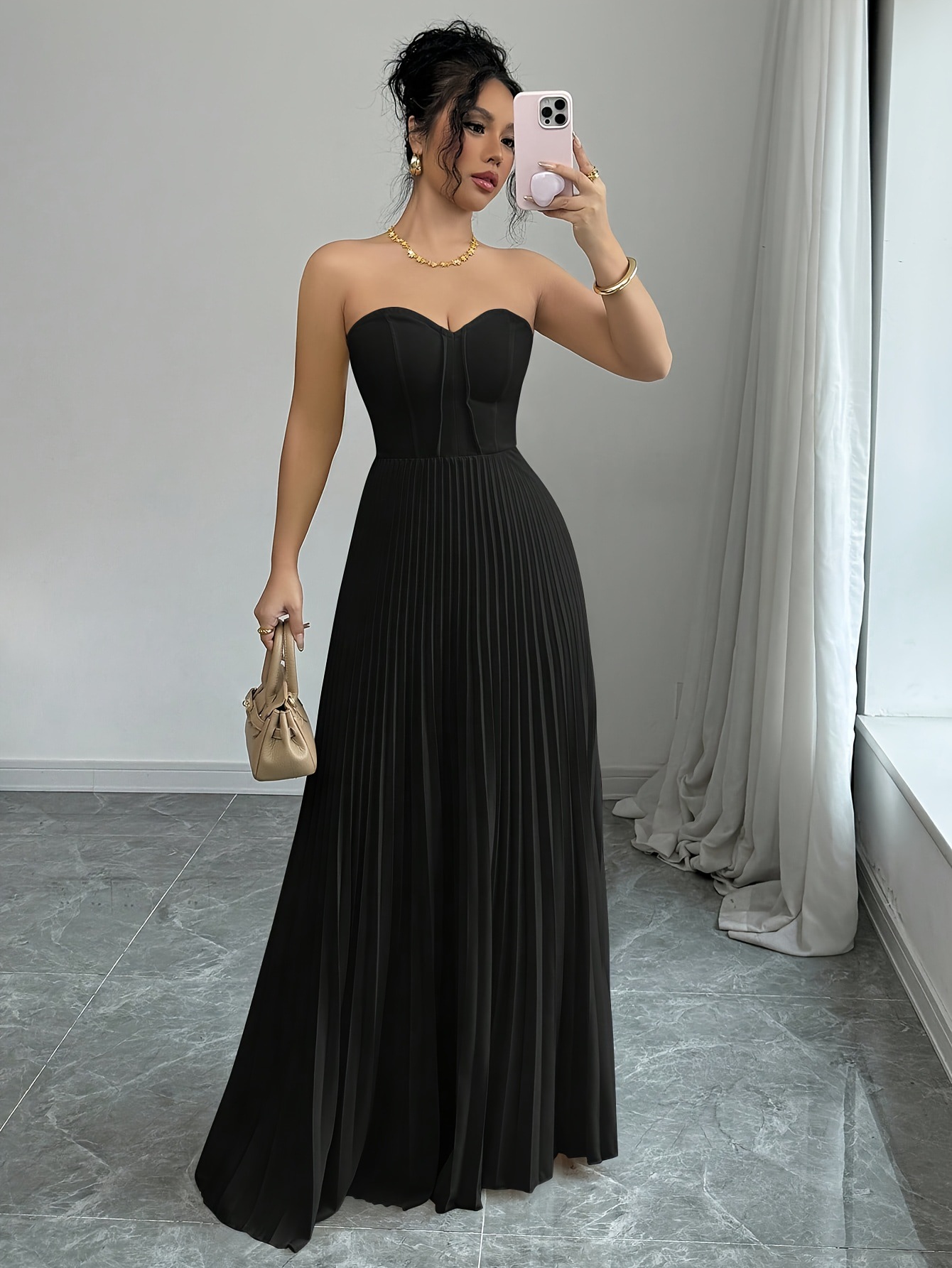 Women's French Tube Top Solid Color Waist Tight Elegant Dress - Image 5