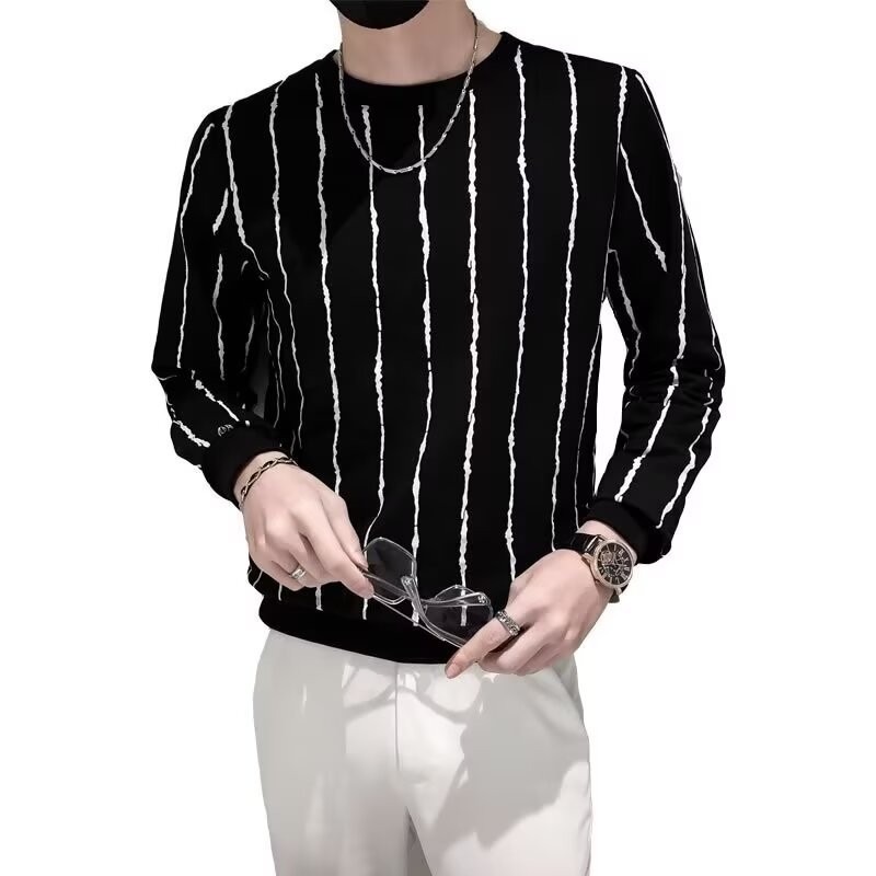 Niche Round Neck Slim-fit Striped Sweater For Men - Image 4