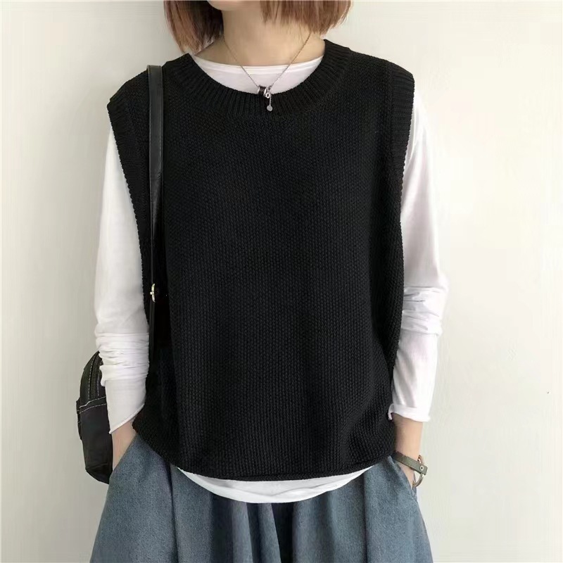 Women Sleeveless Vest Bandage Dress Outer Wear Solid Color Round Neck Vest - Image 7