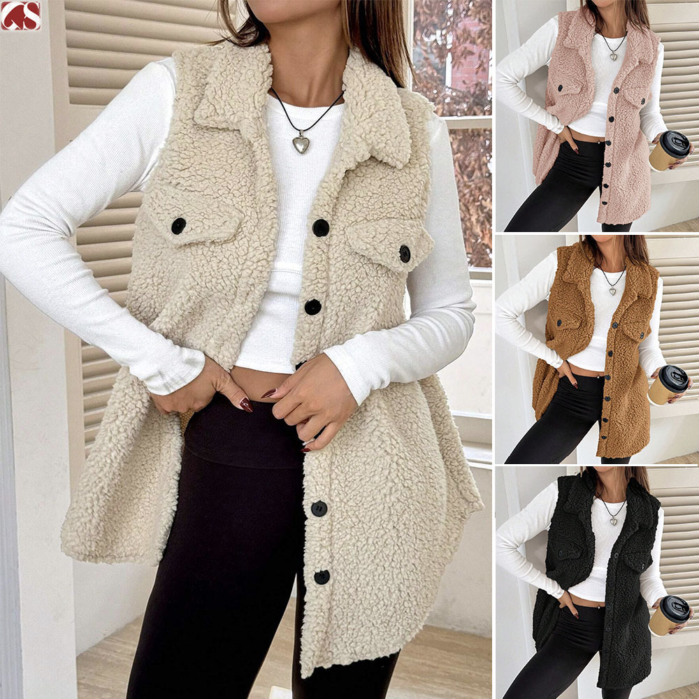 Lapels Open Button Plush Vest Cardigan - Image 9