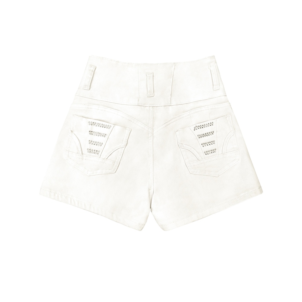 White High Waist Button Shorts Slim Fit Stretch Denim Bling Pocket Hot Girl Summer Look Club Chic Curve Flattering Pants For Women Forbidden Platform - Temu - Image 6