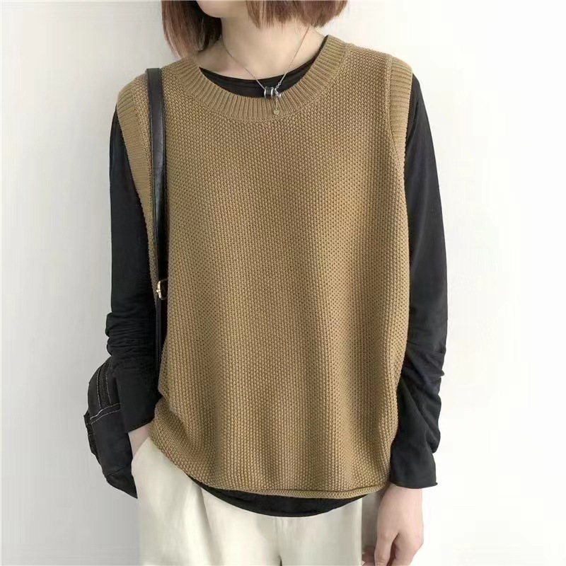 Women Sleeveless Vest Bandage Dress Outer Wear Solid Color Round Neck Vest - Image 6