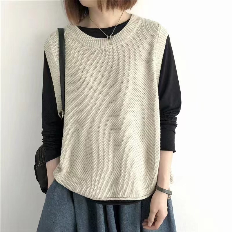 Women Sleeveless Vest Bandage Dress Outer Wear Solid Color Round Neck Vest - Image 2