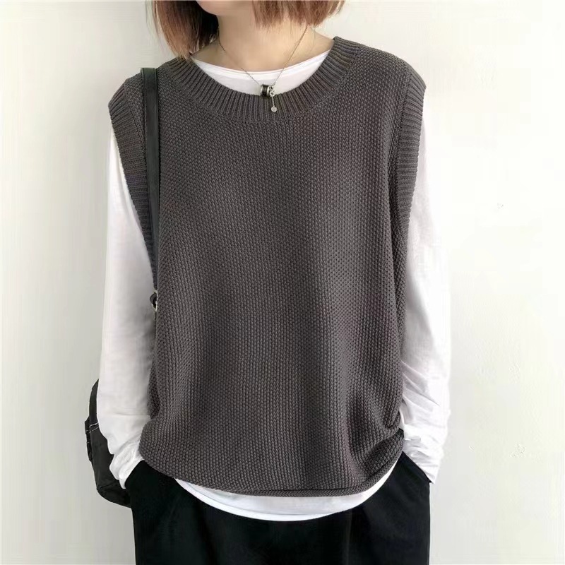 Women Sleeveless Vest Bandage Dress Outer Wear Solid Color Round Neck Vest - Image 5
