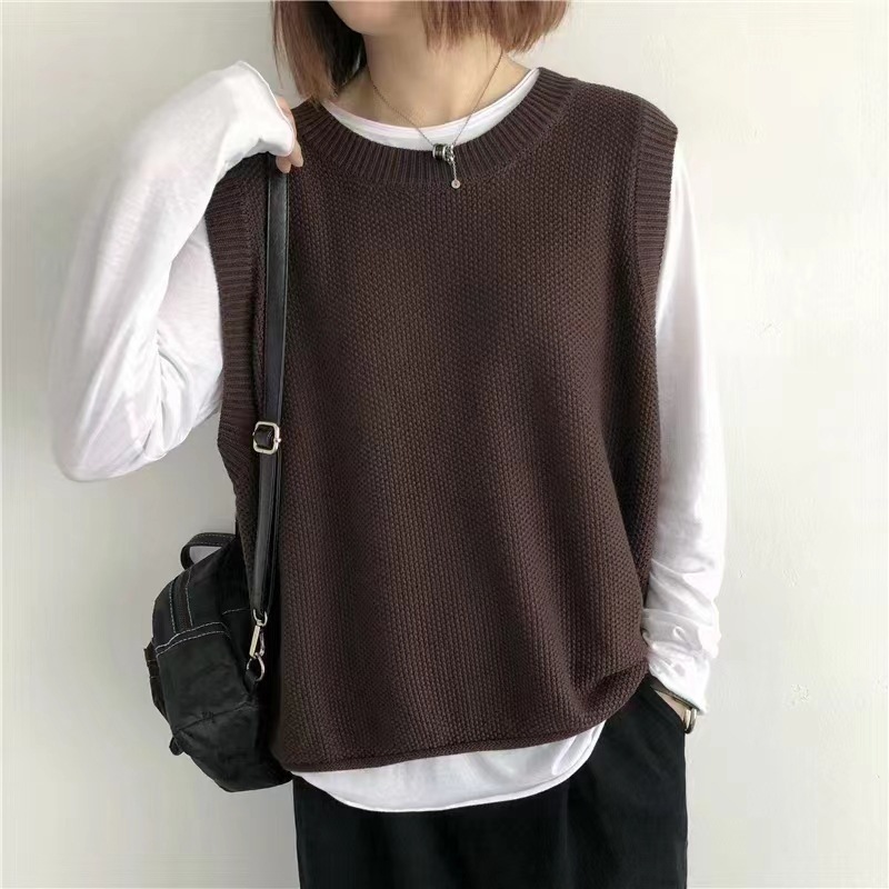 Women Sleeveless Vest Bandage Dress Outer Wear Solid Color Round Neck Vest - Image 3