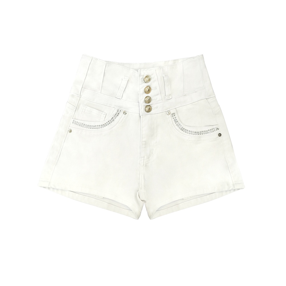 White High Waist Button Shorts Slim Fit Stretch Denim Bling Pocket Hot Girl Summer Look Club Chic Curve Flattering Pants For Women Forbidden Platform - Temu - Image 8