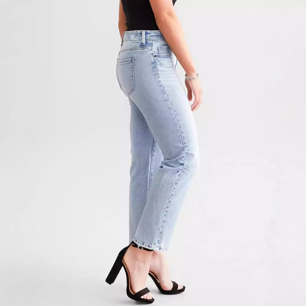 Women's Blue High Waist Straight Micro Elastic Jeans - Image 3