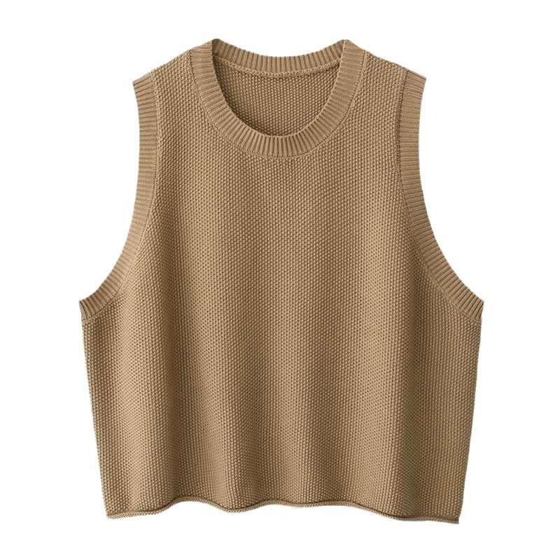 Women Sleeveless Vest Bandage Dress Outer Wear Solid Color Round Neck Vest - Image 4