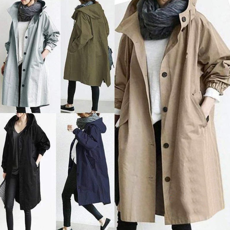 Women Windbreaker Jacket Casual Loose Button Pockets Hooded Quick Dry Windproof Waterproof Clothes For Outdoor Hiking Camping