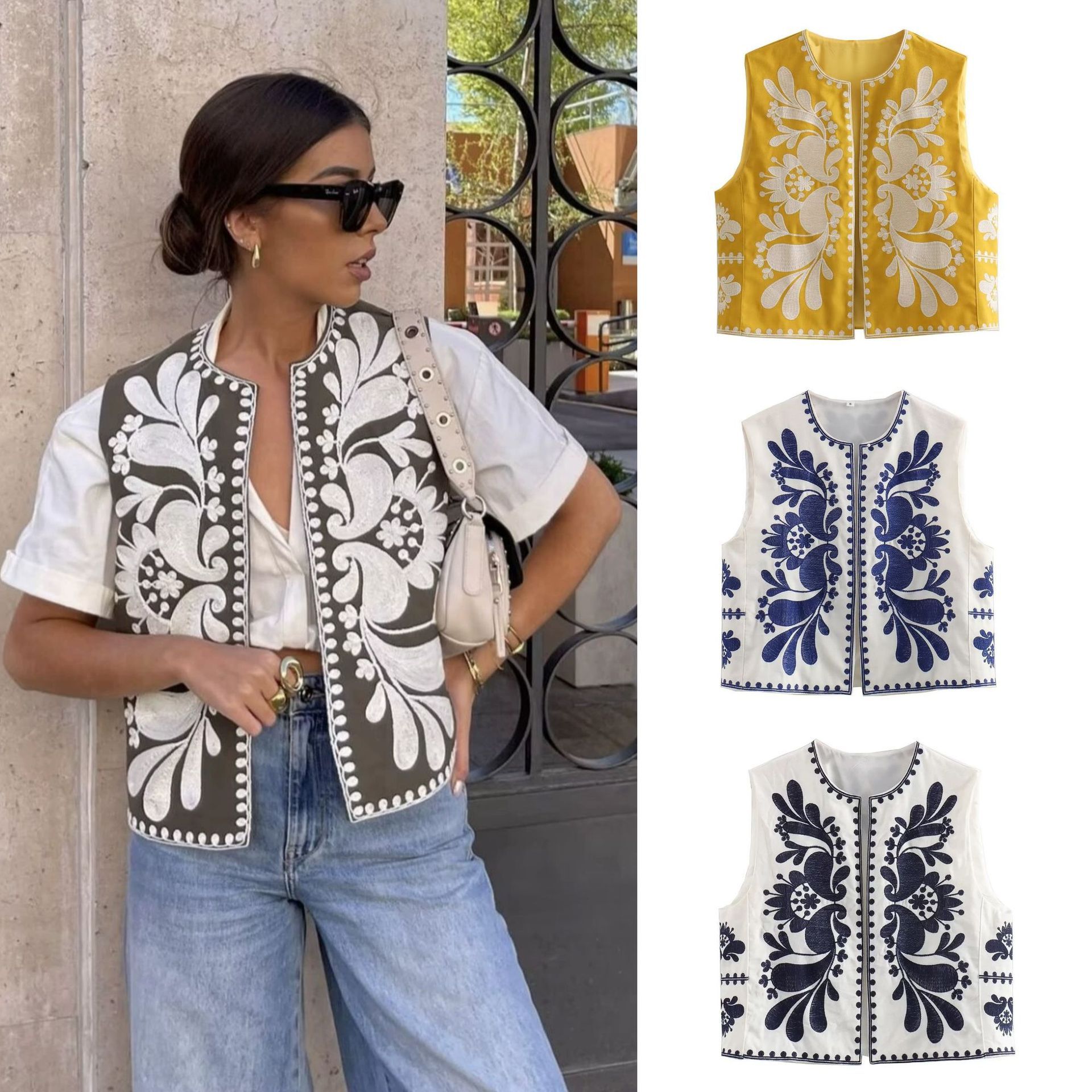 European And American Women's Clothing Sleeveless Embroidered Vest Women's Top - Image 5