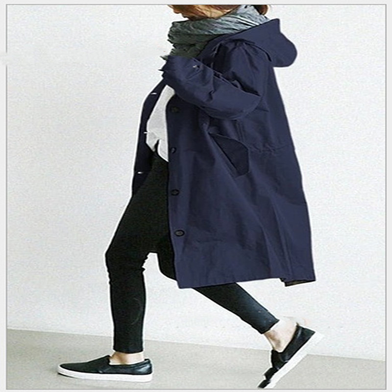 Women Windbreaker Jacket Casual Loose Button Pockets Hooded Quick Dry Windproof Waterproof Clothes For Outdoor Hiking Camping - Image 3