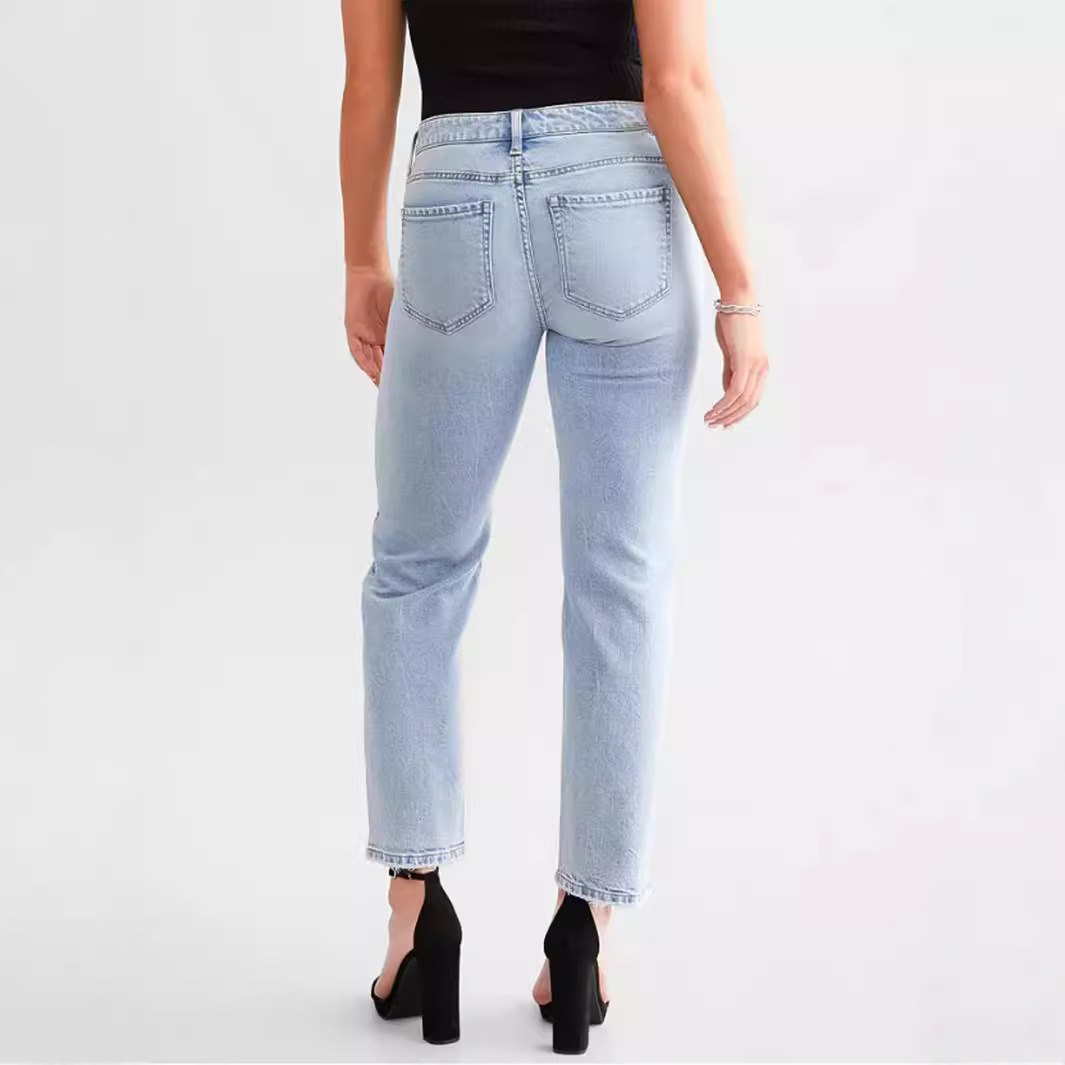 Women's Blue High Waist Straight Micro Elastic Jeans - Image 5